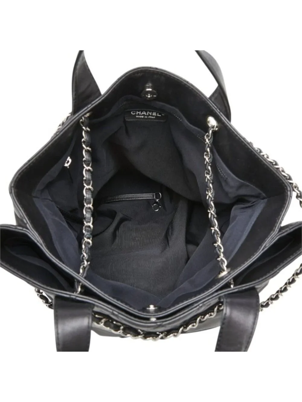 Chanel CC Logo Handbag Chain Tote Black Lambskin